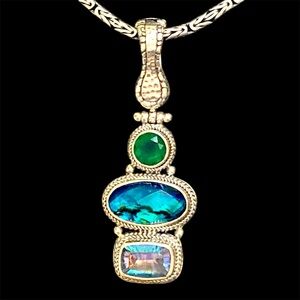 Elegant Sarda Silver Pendant with Green and Blue Stones